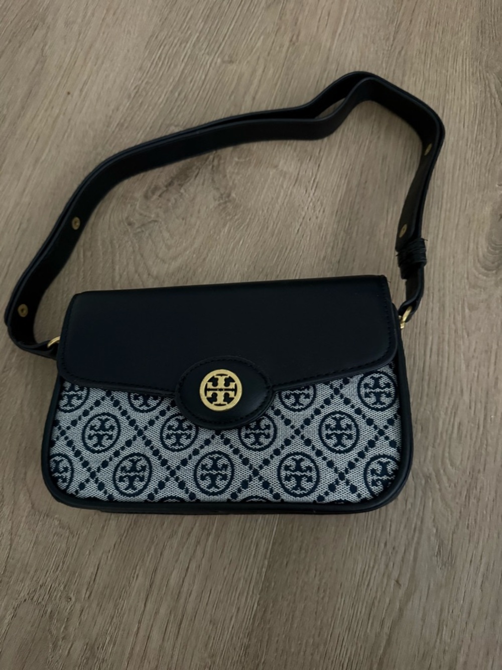 Tory Burch Black and White Logo-Print Shoulder Bag